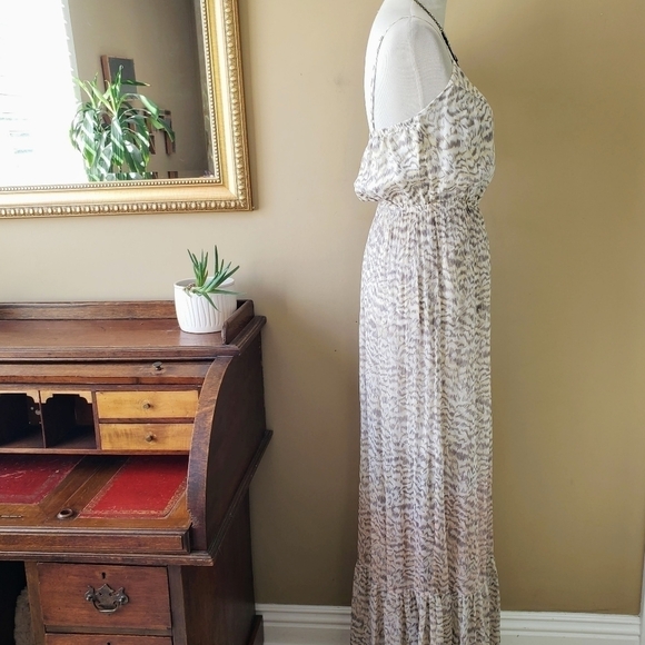 Gypsy 05 Tigra Maxi Dress Silk Tiered Leopard Print Gray Cream Size Small - Picture 4 of 9